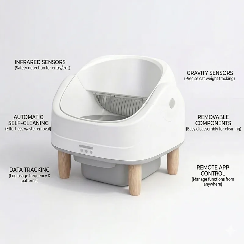 Open-Top Self Cleaning Smart Cat Litter Box APP Control Dual Safety Sensors 70L