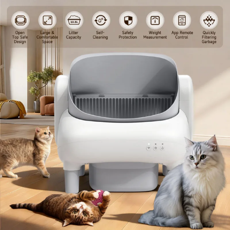 Automatic Self-Cleaning Smart Cat Litter Box 35L Plastic Drum Safety Protection