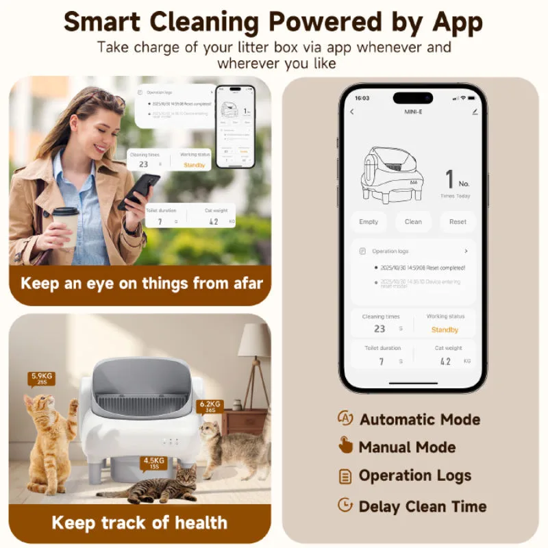 Automatic Self-Cleaning Smart Cat Litter Box 35L Plastic Drum Safety Protection