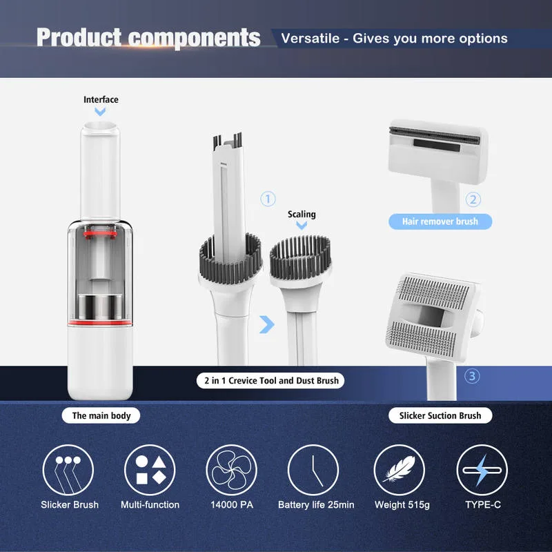 Rechargeable Cordless Pet Hair Grooming Vacuum Slicker Brush BLDC for Dog Cat
