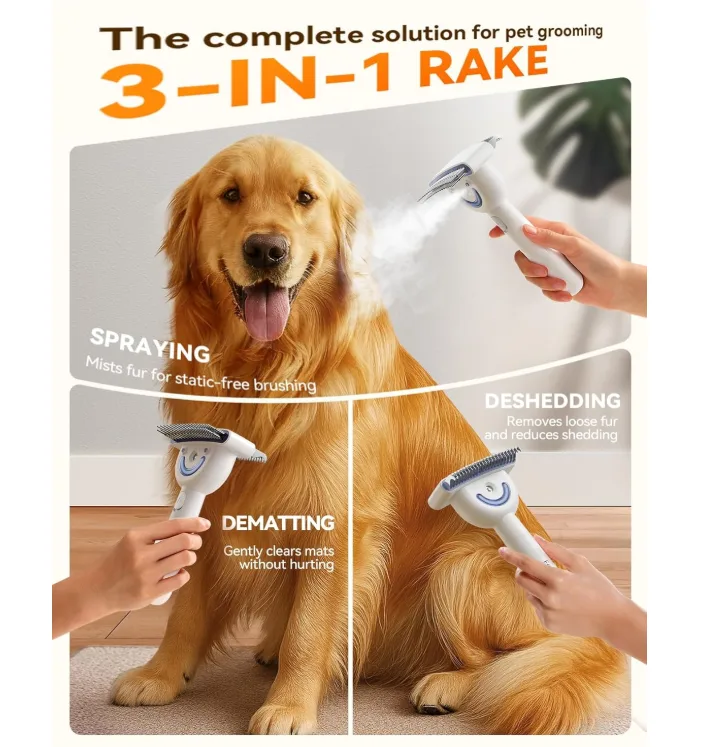 Pet Steam Brush Double-Sided Rechargeable Grooming Massage Brush Two Spray Levels