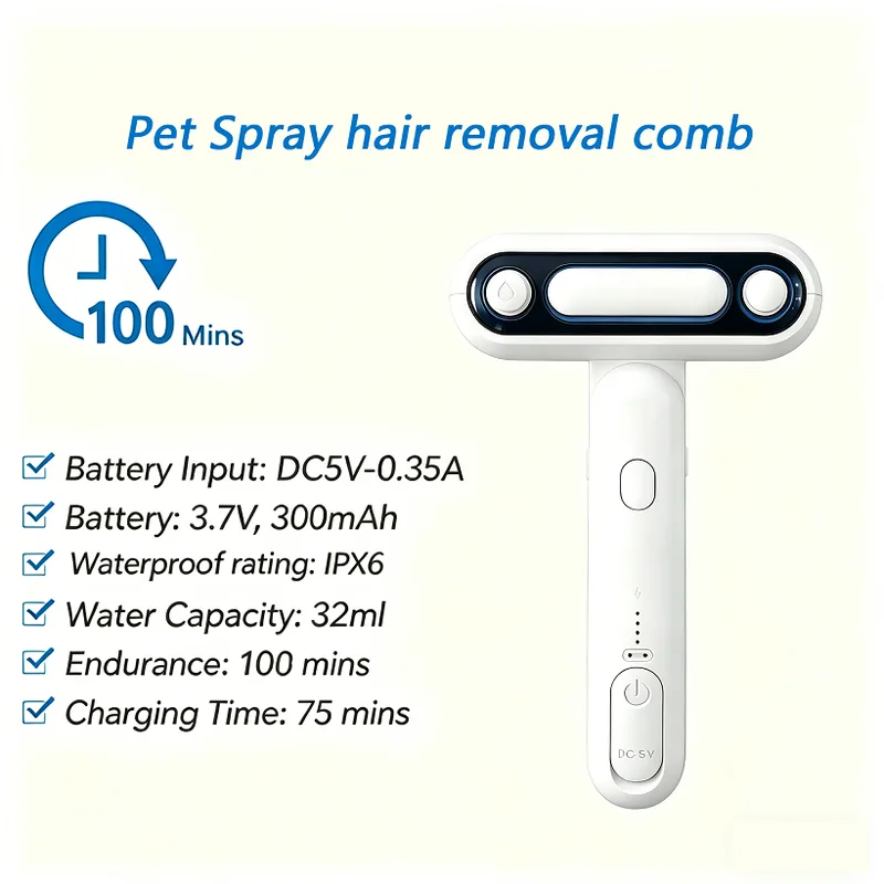 Self Cleaning Pet Grooming Kit Water Mist Spray Rechargeable Brush for Dogs Cats