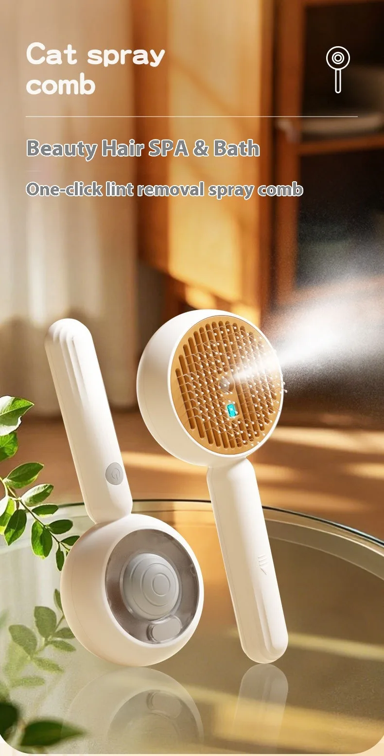 Custom Logo Electric Spray Cat Brush Self Cleaning Dog Grooming Brush - detail
