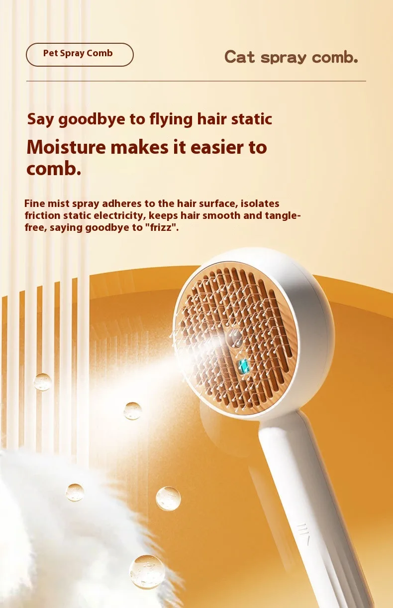 Custom Logo Electric Spray Cat Brush Self Cleaning Dog Grooming Brush - detail