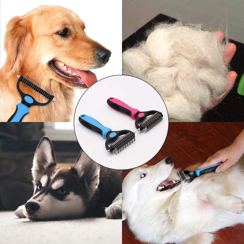 Self-Cleaning Deshedding Massage Brush Dematting Comb Groom Kit for Dogs Cats - detail