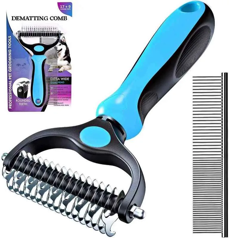 Self-Cleaning Deshedding Massage Brush Dematting Comb Groom Kit for Dogs Cats