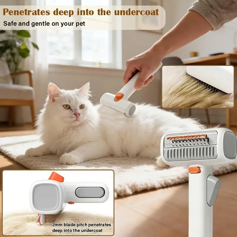 2-in-1 Pet Grooming Brush Detangler Comb One-Click Clean Deshedding Tool