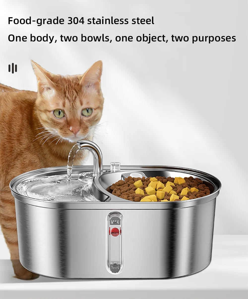 3.2L Stainless Steel Pet Water Dispenser Automatic IPX5 Waterproof USB Rechargeable - detail