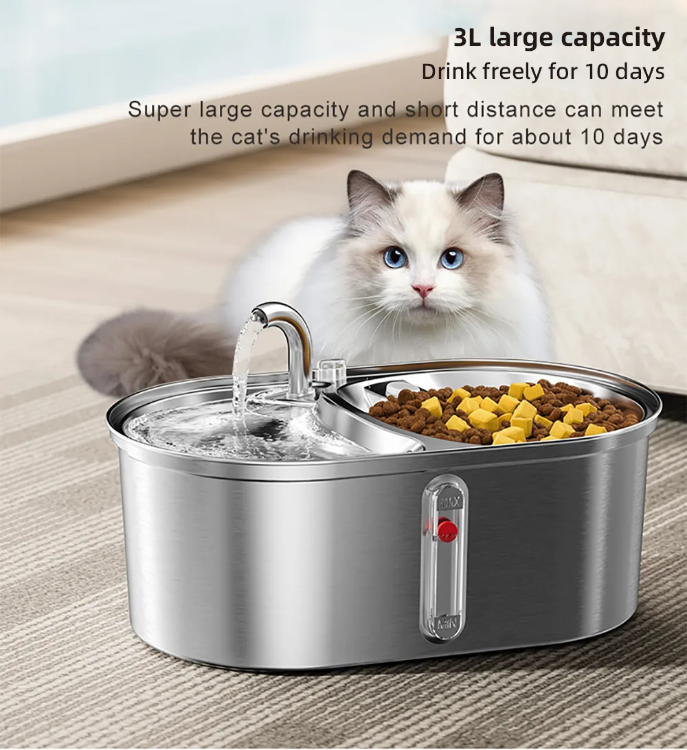 3.2L Stainless Steel Pet Water Dispenser Automatic IPX5 Waterproof USB Rechargeable - detail
