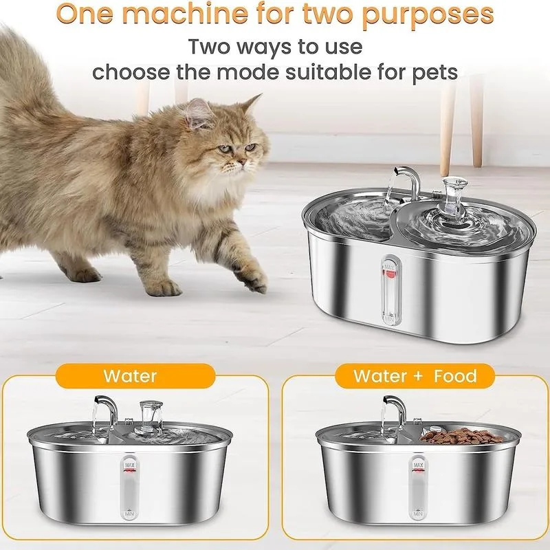 3.2L Stainless Steel Pet Water Dispenser Automatic IPX5 Waterproof USB Rechargeable