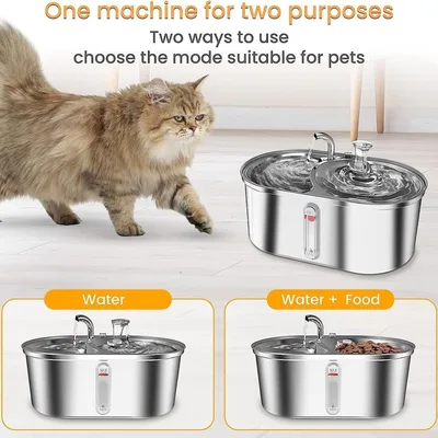 3.2L Stainless Steel Pet Water Dispenser Automatic IPX5 Waterproof USB Rechargeable