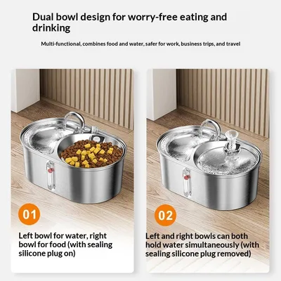 3.2L Stainless Steel Pet Water Dispenser Automatic IPX5 Waterproof USB Rechargeable