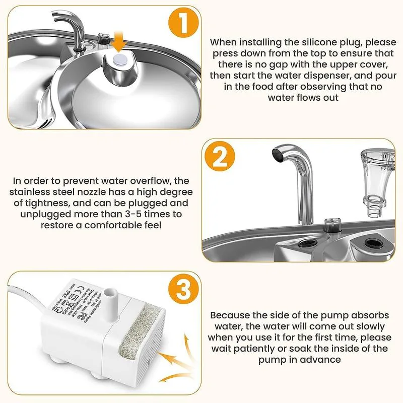3.2L Stainless Steel Pet Water Dispenser Automatic IPX5 Waterproof USB Rechargeable