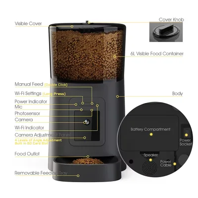 OEM Private Label Smart Pet Feeder 6L with Camera Remote Control Cat Dog