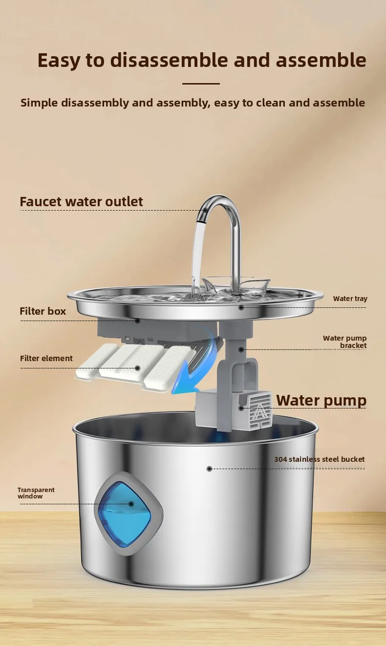 3.2L All-Stainless Steel Pet Water Dispenser Automatic Cat Dog Drinking Fountain - detail