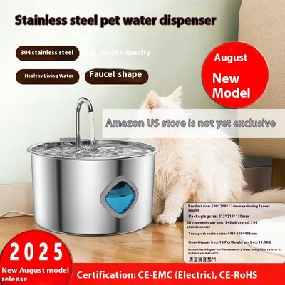 3.2L All-Stainless Steel Pet Water Dispenser Automatic Cat Dog Drinking Fountain