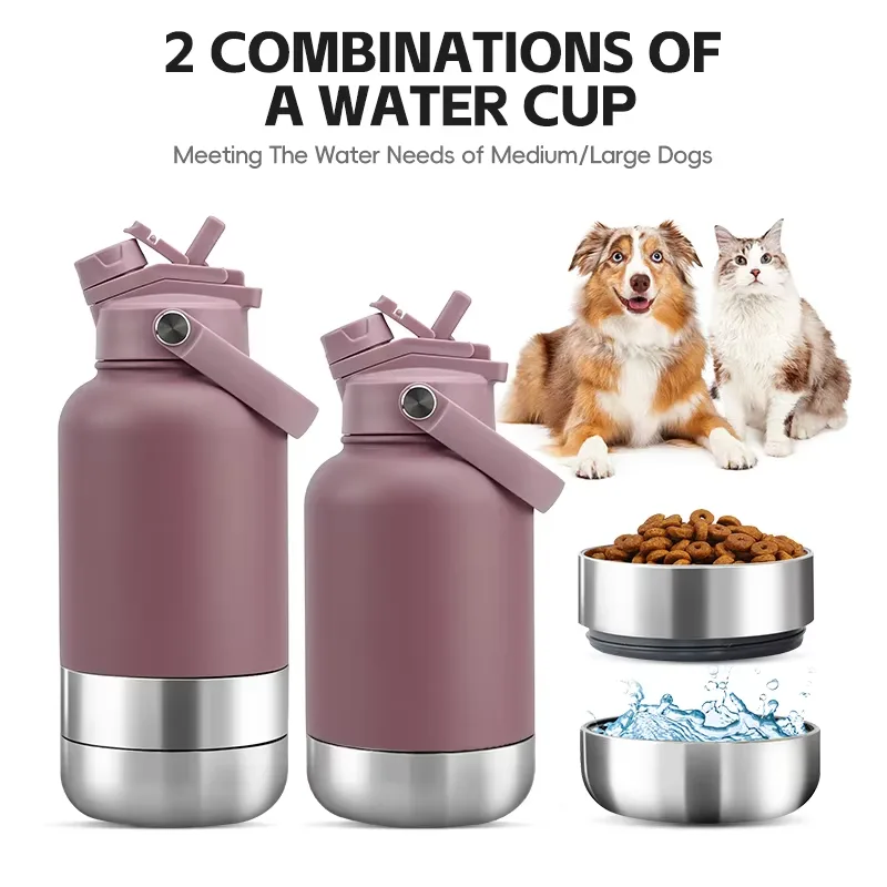 3 in 1 Portable Pet Travel Water Bottle Stainless Steel Insulated Dog Water Bottle - detail