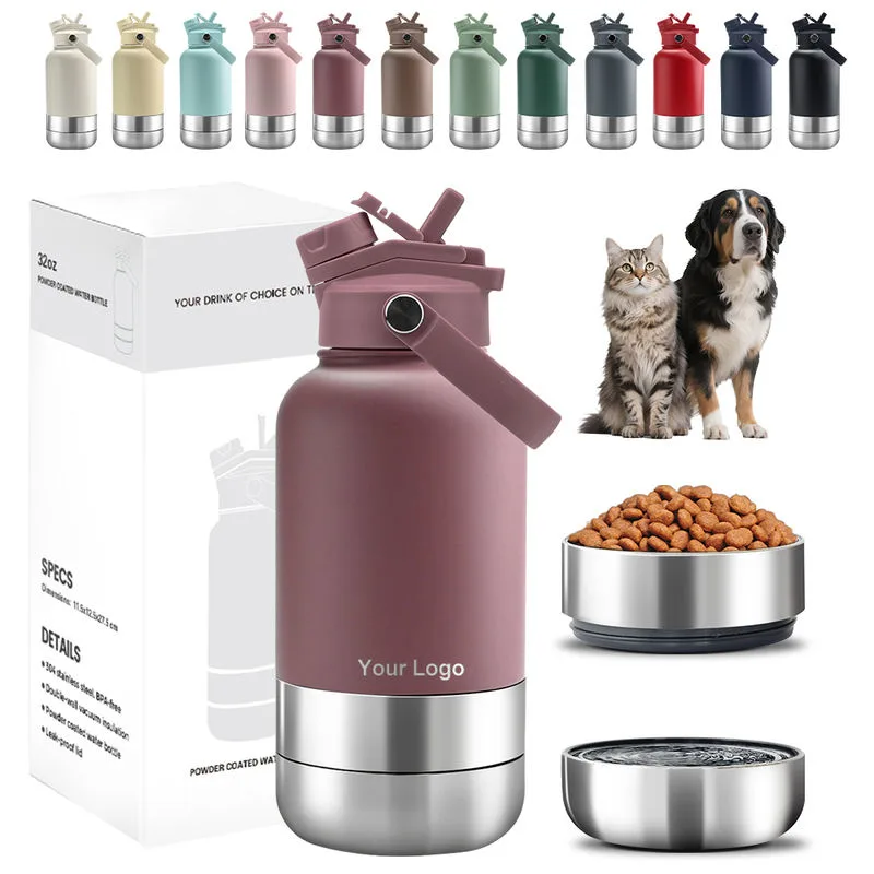 3 in 1 Portable Pet Travel Water Bottle Stainless Steel Insulated Dog Water Bottle