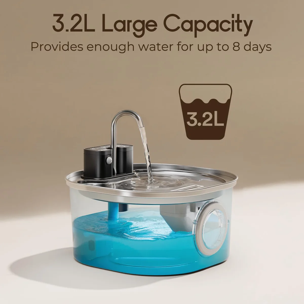 3.2L Stainless Steel Wireless Cat Water Fountain 4000mAh Battery Automatic - detail