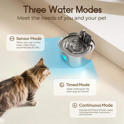 3.2L Stainless Steel Wireless Cat Water Fountain 4000mAh Battery Automatic
