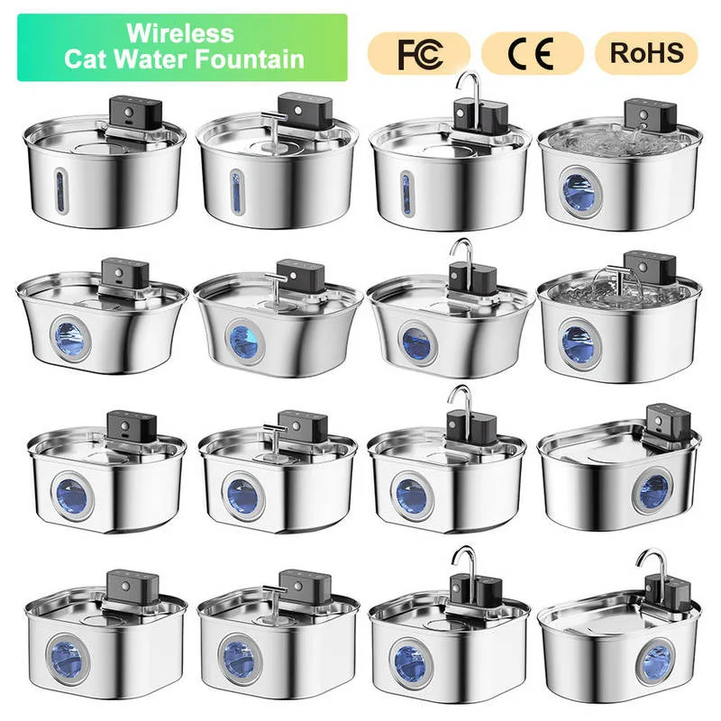 3.2L Stainless Steel Wireless Cat Water Fountain 4000mAh Battery Automatic