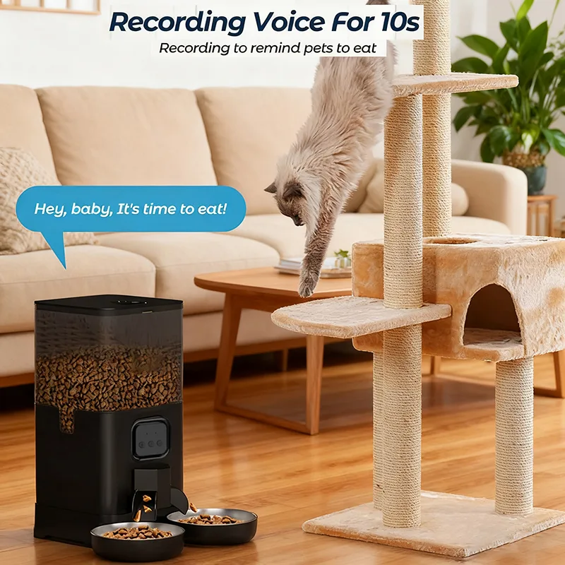 4L/6L OEM Dual Bowls Automatic Cat Feeder with Camera TUYA APP Stainless Bowl - detail