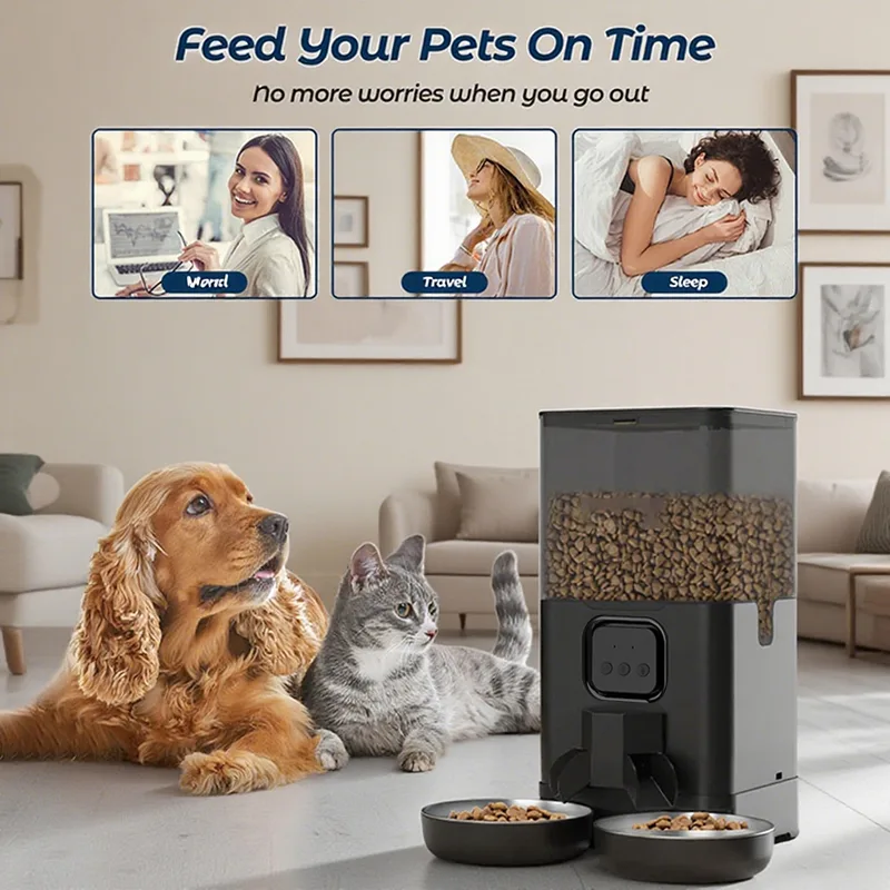 4L/6L OEM Dual Bowls Automatic Cat Feeder with Camera TUYA APP Stainless Bowl - detail