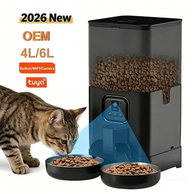 4L/6L OEM Dual Bowls Automatic Cat Feeder with Camera TUYA APP Stainless Bowl