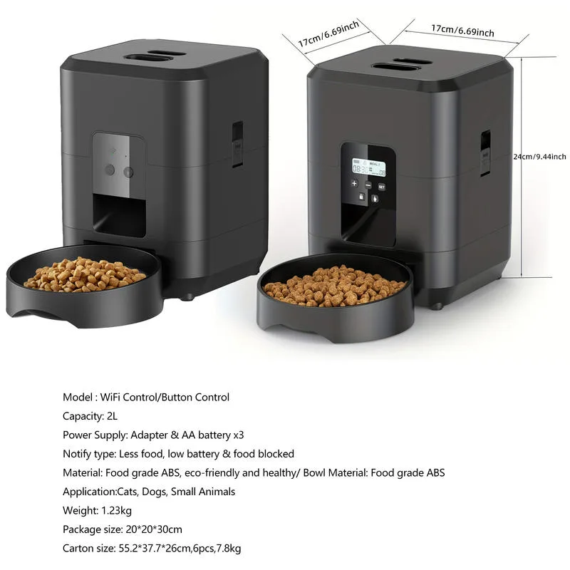 2L Smart Cat Feeder Automatic Dog Dry Food Dispenser Timed APP Control