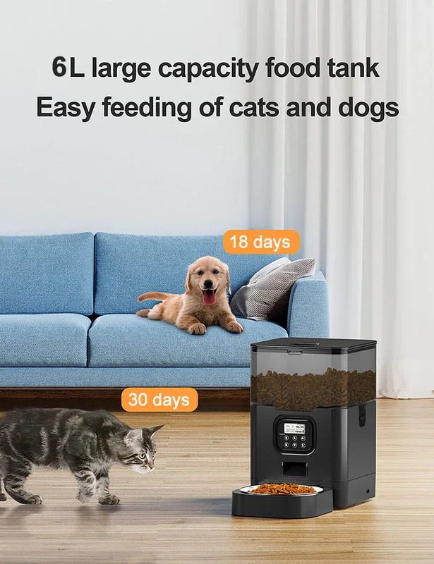 6L Stainless Steel Automatic Cat Feeder Timed Dry Food Dispenser Voice Recorder