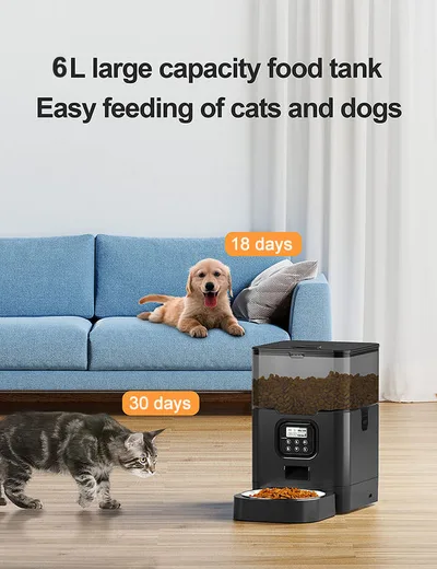 6L Stainless Steel Automatic Cat Feeder Timed Dry Food Dispenser Voice Recorder