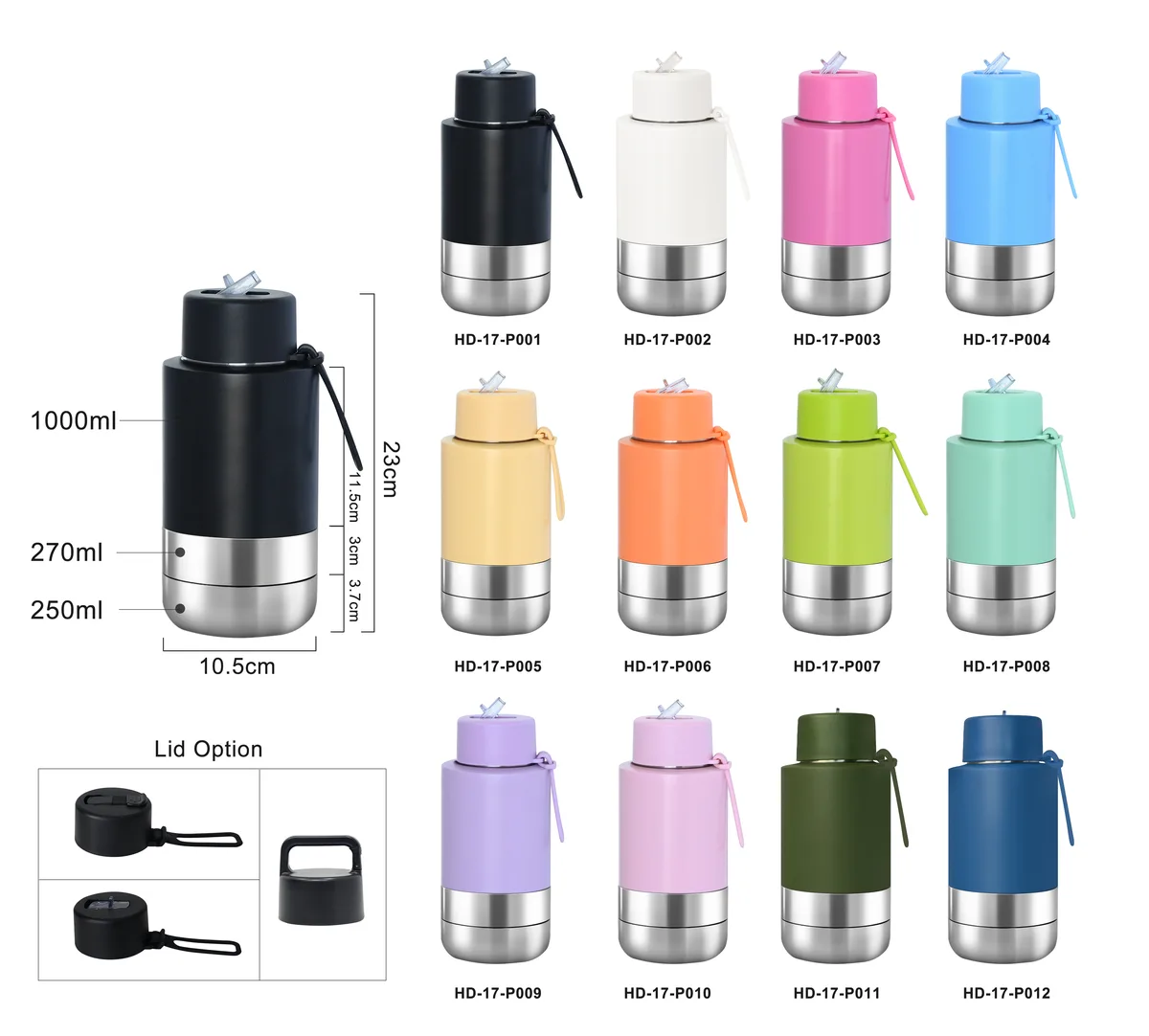 32oz 3 in 1 Portable Stainless Steel Pet Travel Water Bottle with Food Container - detail