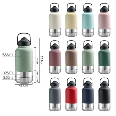 32oz 3 in 1 Portable Stainless Steel Pet Travel Water Bottle with Food Container