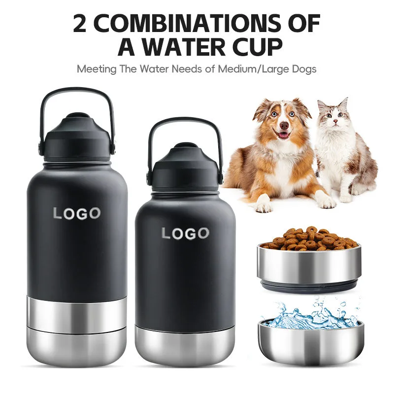 32oz 3 in 1 Portable Stainless Steel Pet Travel Water Bottle with Food Container