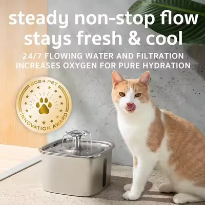 2.6L Stainless Steel Cat Water Fountain Automatic Pet Water Dispenser