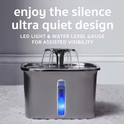 2.6L Stainless Steel Cat Water Fountain Automatic Pet Water Dispenser