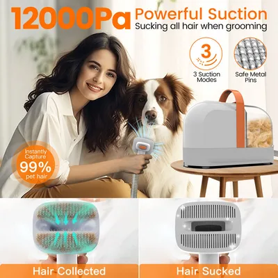 12000Pa Pet Grooming Vacuum Kit 150cm Hose Electric Clipper Brush Set