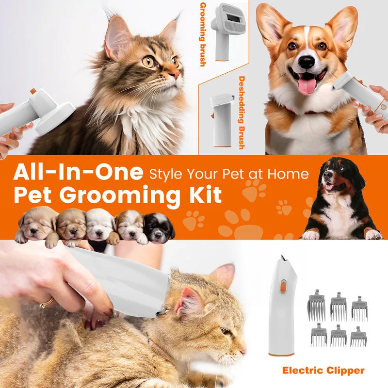 12000Pa Pet Grooming Vacuum Kit 150cm Hose Electric Clipper Brush Set