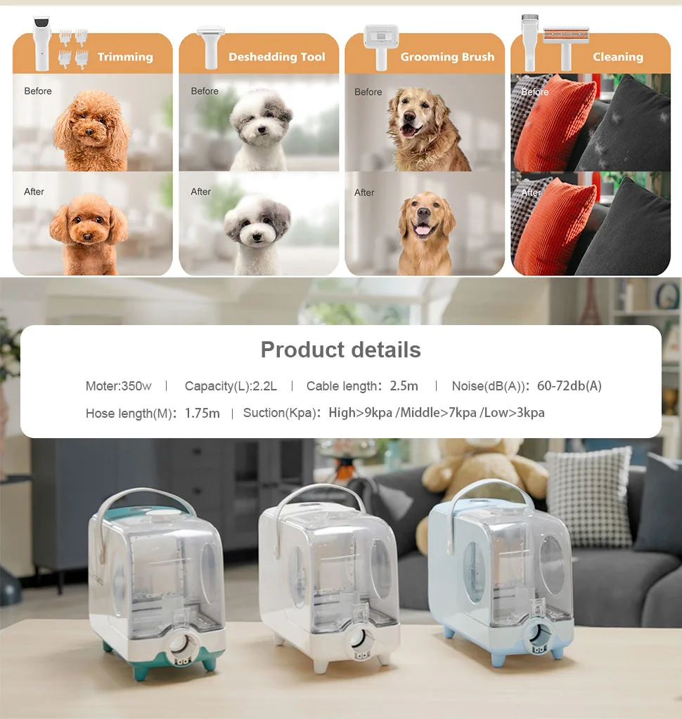 Pet Vacuum Cleaner Electric Clipper Slicker Grooming Brush Kit Dog Cat - detail