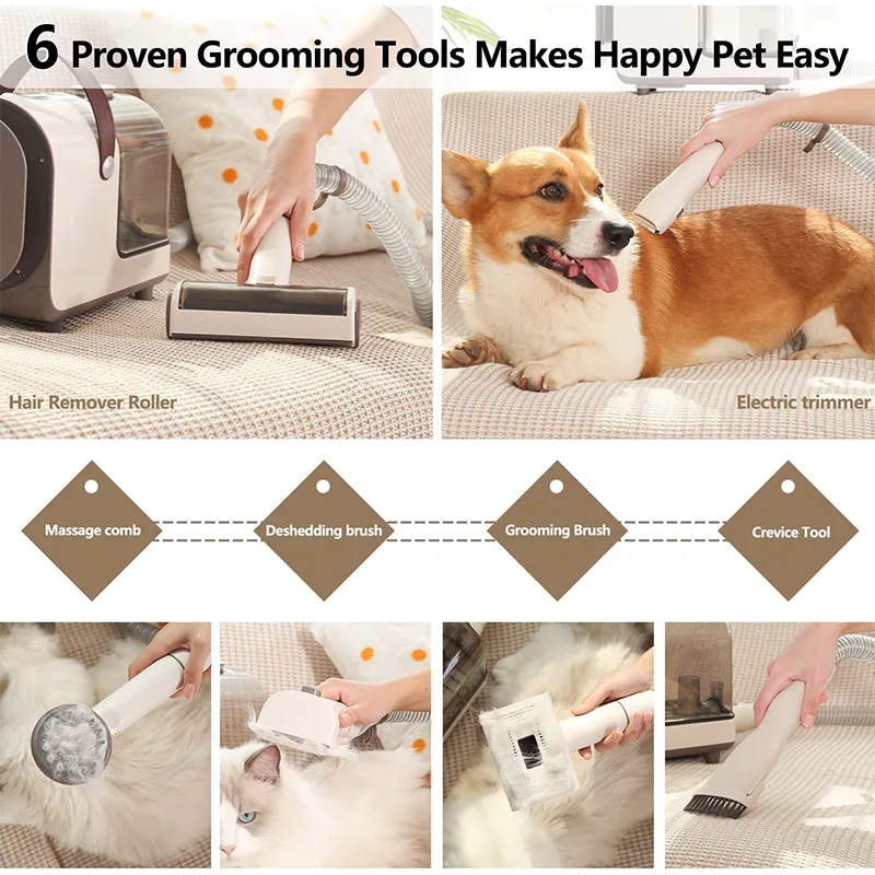 Pet Vacuum Cleaner Electric Clipper Slicker Grooming Brush Kit Dog Cat