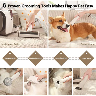 Pet Vacuum Cleaner Electric Clipper Slicker Grooming Brush Kit Dog Cat