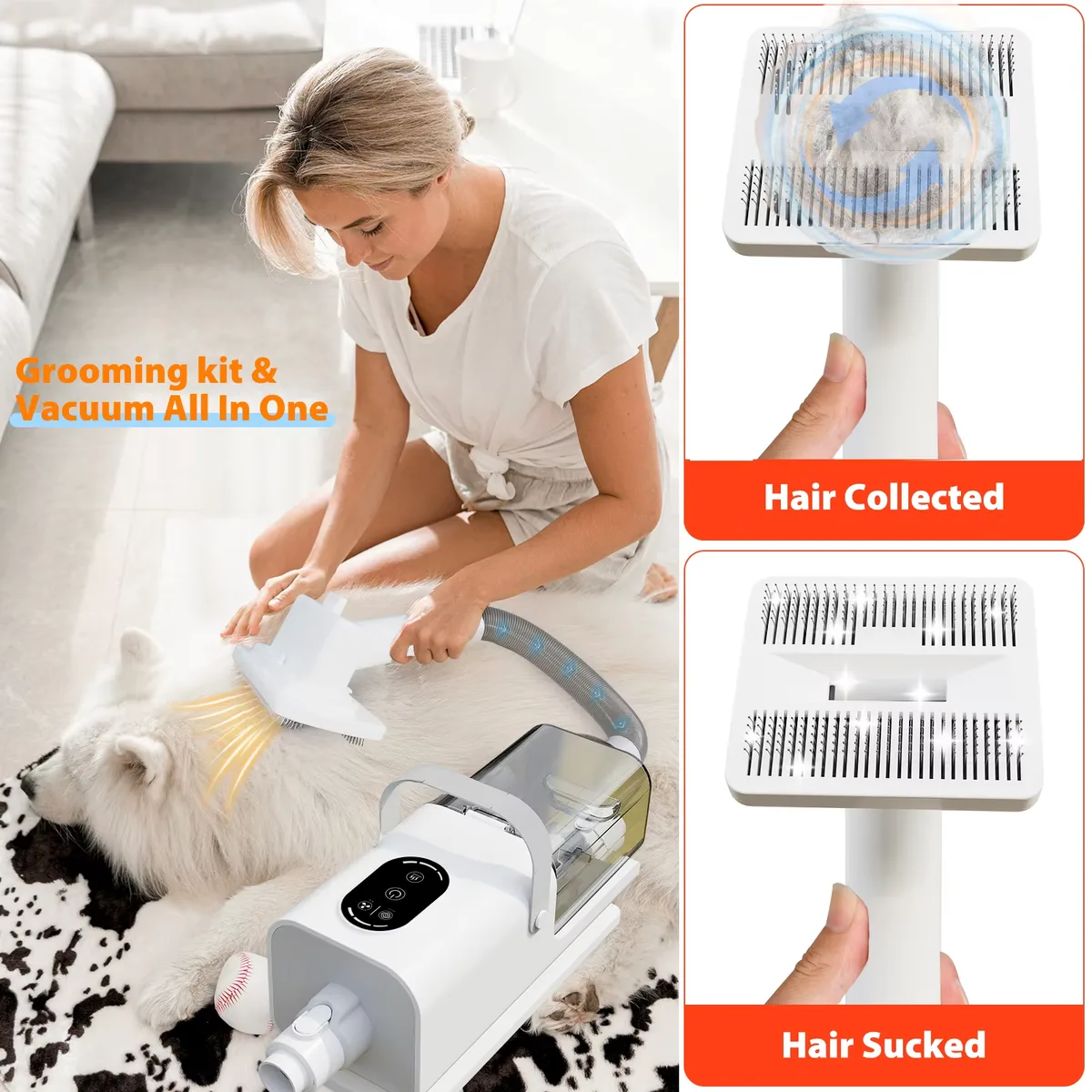 Low Noise Pet Grooming Vacuum All-in-One Hair Removal Clipper Brush Kit - detail