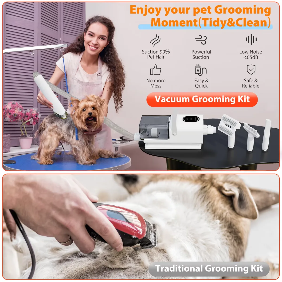 Low Noise Pet Grooming Vacuum All-in-One Hair Removal Clipper Brush Kit - detail