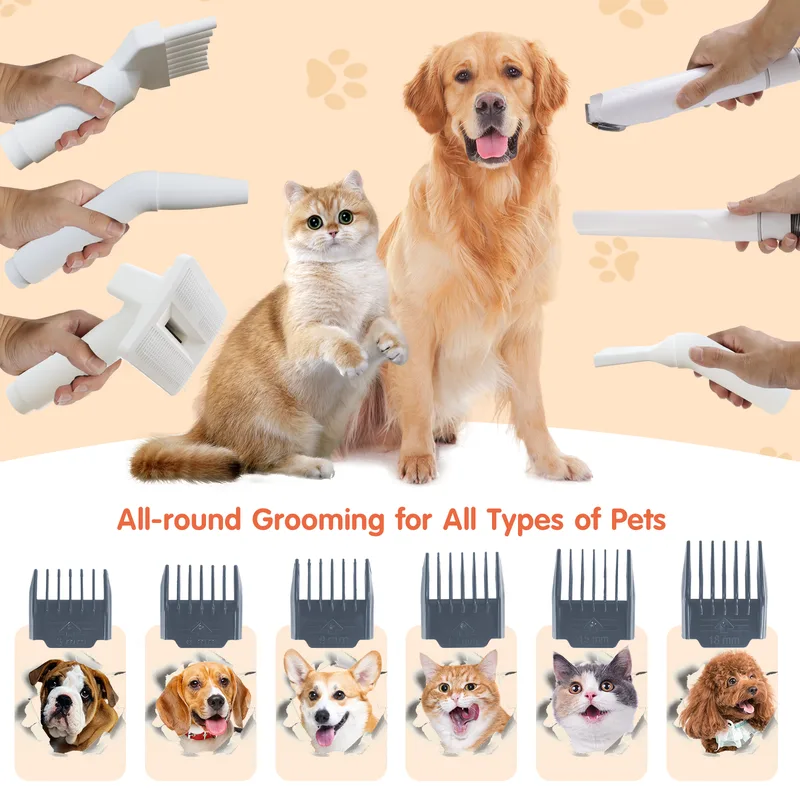 Low Noise Pet Grooming Vacuum All-in-One Hair Removal Clipper Brush Kit
