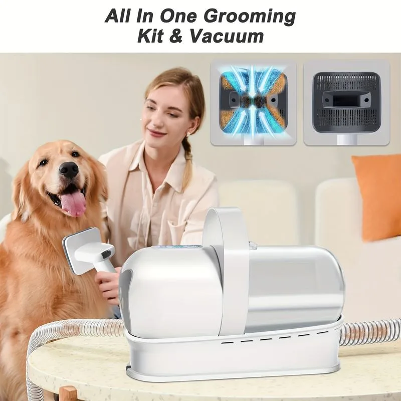 Dog Grooming Vacuum Kit 7-in-1 Clipper Nail Grinder Hair Trimming Combing