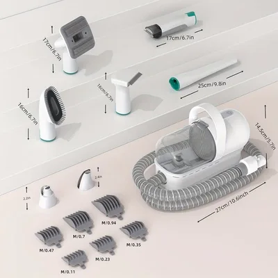 Dog Grooming Vacuum Kit 7-in-1 Clipper Nail Grinder Hair Trimming Combing