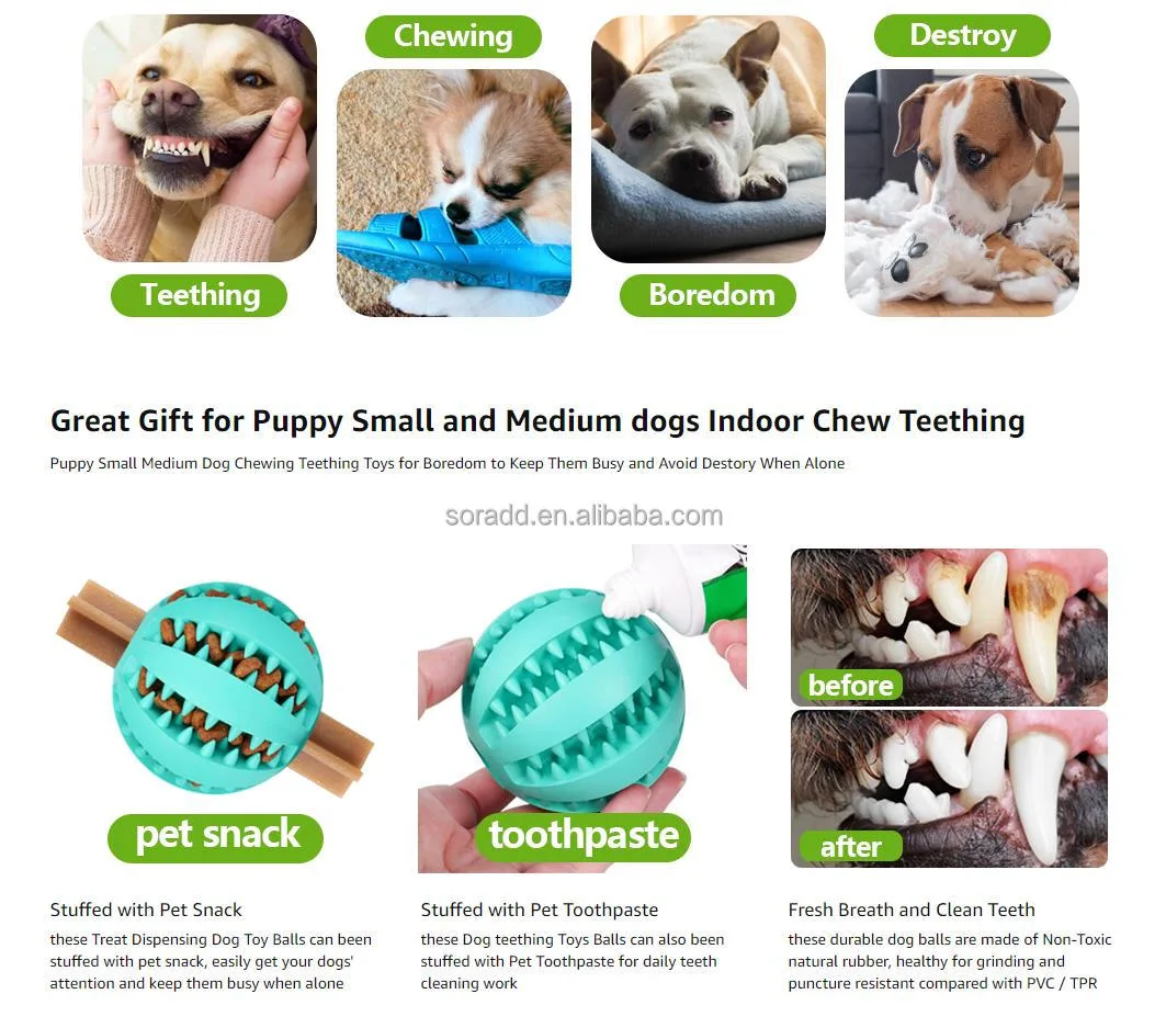 Tough Natural Rubber Dog Chew Ball Toy Teeth Cleaning Interactive - detail