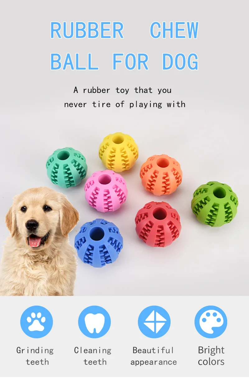 Tough Natural Rubber Dog Chew Ball Toy Teeth Cleaning Interactive - detail
