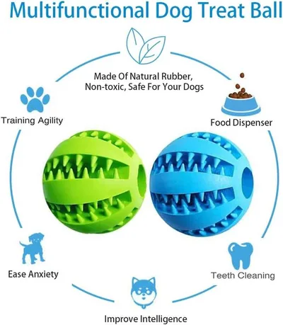 Tough Natural Rubber Dog Chew Ball Toy Teeth Cleaning Interactive