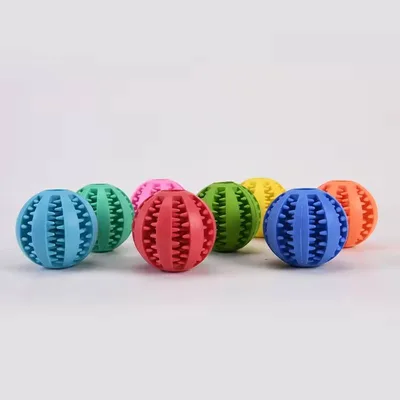 Tough Natural Rubber Dog Chew Ball Toy Teeth Cleaning Interactive
